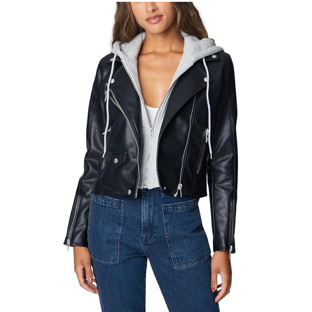 [BLANKNYC] womens Vegan Leather Moto Jacket With Removable Hood - Size XS